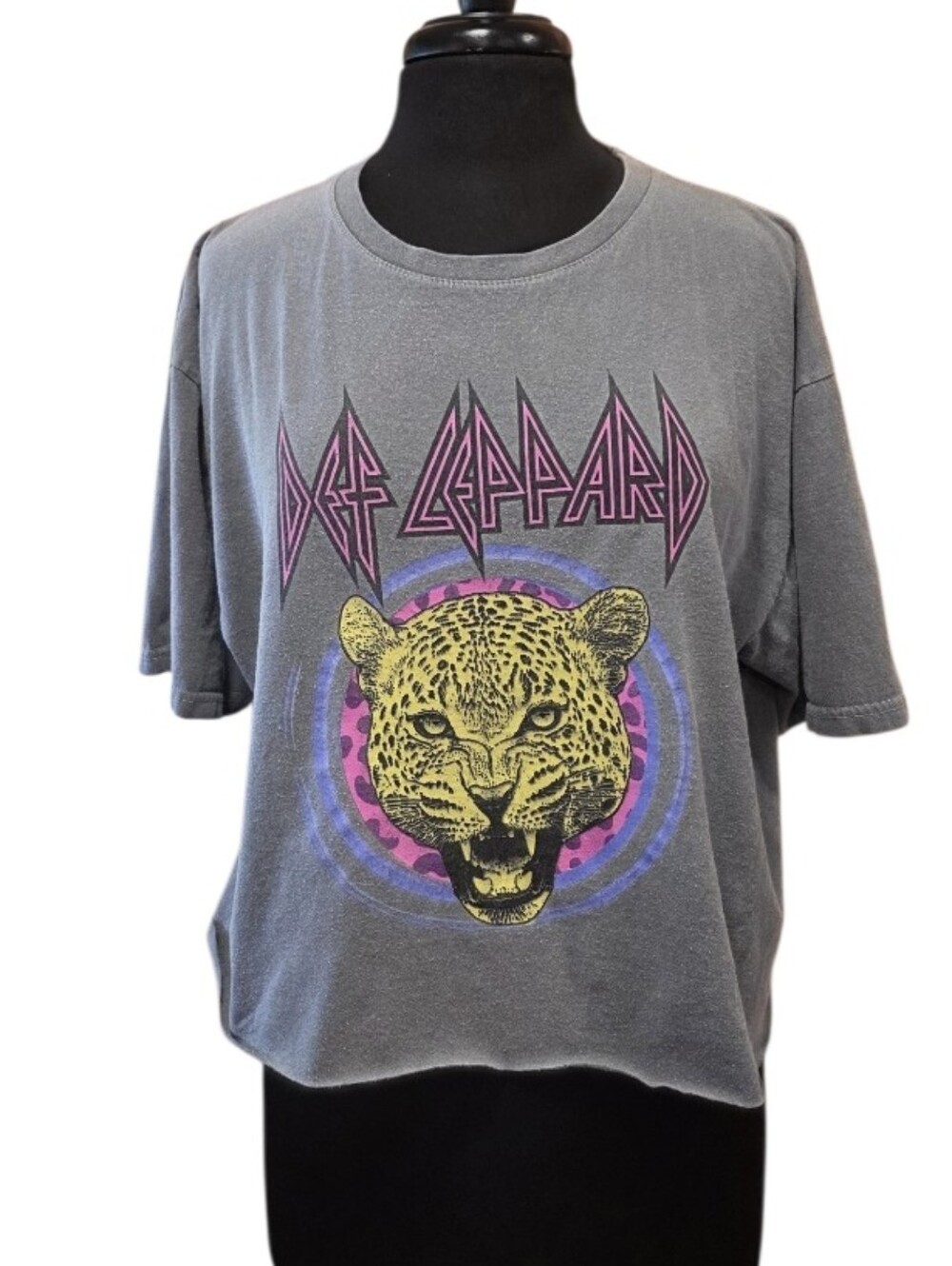 Def Leppard Cropped Womens Gray Short Sleeve Graphic Tee Soft Boxy Crop